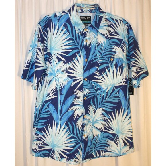 New SCALES Men's MEDIUM Palm City Button Down Shirt Blue Lightweight Fishing - Picture 3 of 4